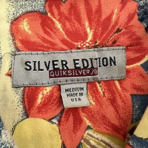 Quicksilver Mens Vintage Y2k Hawaiian Shirt Size M Blue Red Tropical Surfer Tiki - Picture 6 of 12